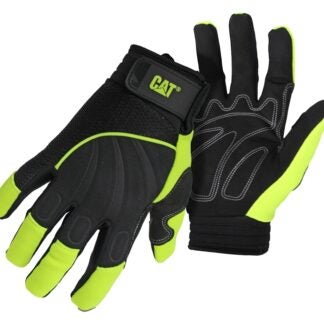 Cat CAT012224-M High-Visibility Mechanic Gloves, Men's, M, Adjustable Wrist Cuff, Synthetic Leather, Green