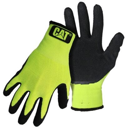 Cat CAT017418L Coated Gloves, L, Knit Wrist Cuff, Latex Coating, Polyester, Green