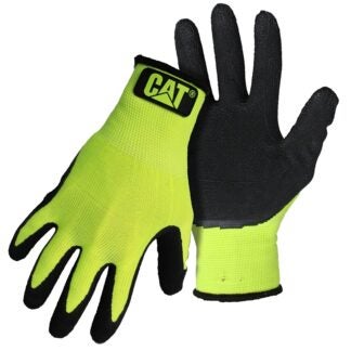 Cat CAT017418X Gloves, XL, Knit Wrist Cuff, Latex Coating, Polyester, Black/Green