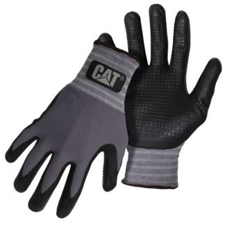 CAT CAT017419M Work Gloves, M, Extended Knit Wrist Cuff, Nitrile/Nylon, Gray