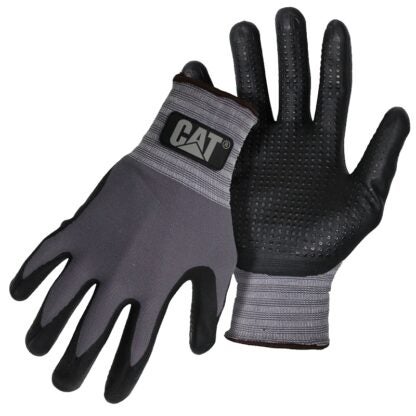 Cat CAT017419L Dipped Gloves, L, Knit Wrist Cuff, Nitrile Coating, Nylon Glove, Gray