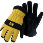 CAT CAT012222L Gloves, L, Elastic Wrist Cuff, Poly/Spandex Back, Black/Yellow