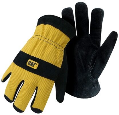 CAT CAT012222L Gloves, L, Elastic Wrist Cuff, Poly/Spandex Back, Black/Yellow