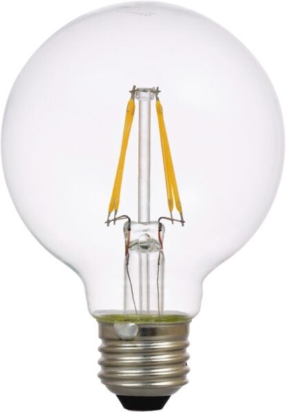 Sylvania 40764 Natural LED Bulb, Globe, G25 Lamp, 40 W Equivalent, E26 Lamp Base, Dimmable, Clear, Soft White Light