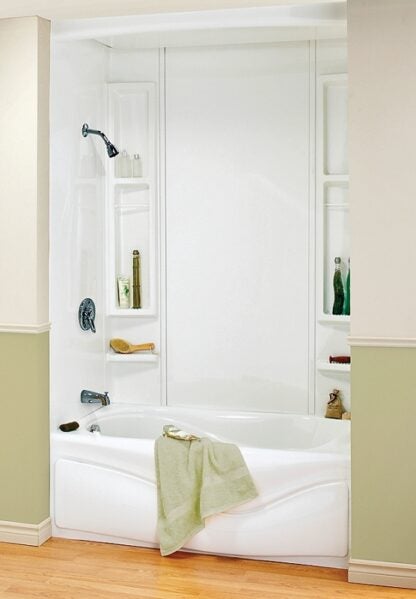 MAAX Finesse 101595-000-129 Bathtub Wall Kit, 80 in H, 61 in W, Polystyrene, White, Glue Up Installation, Smooth Wall