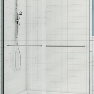 MAAX Aura 135665-900-084000 Shower Door, Clear Glass, Tempered Glass, Semi Frame, 2-Panel, Glass, 1/4 in Glass