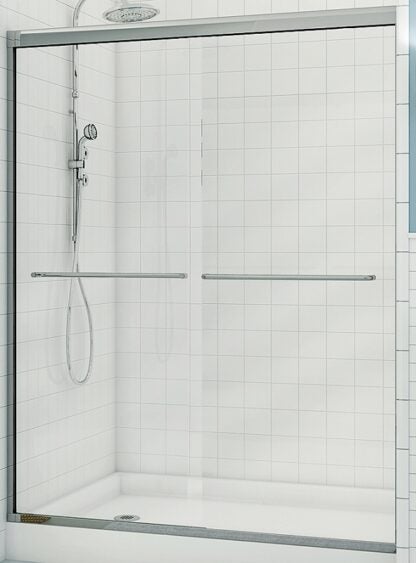 MAAX Aura 135665-900-084000 Shower Door, Clear Glass, Tempered Glass, Semi Frame, 2-Panel, Glass, 1/4 in Glass