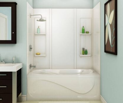 MAAX Elan 101343-000-001 Bathtub Wall Kit, 59 in H, 60-1/2 in W, Acrylic, White, Glue Up Installation, Smooth Wall