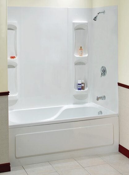 MAAX Utah 102573-000-129 Bathtub Wall Kit, 59 in H, 60-1/2 in W, Polystyrene, White, Glue Up Installation, Smooth Wall