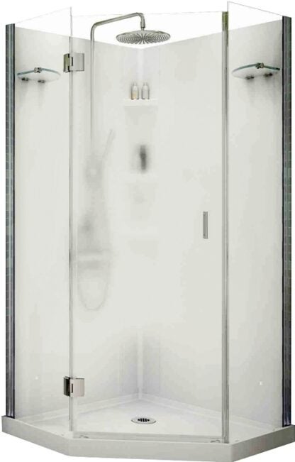 Maax Papaya 105545-000-129 Shower Kit, 36 in L, 36 in W, 72 in H, Polystyrene, Chrome, 3-Wall Panel, Neo-Angle