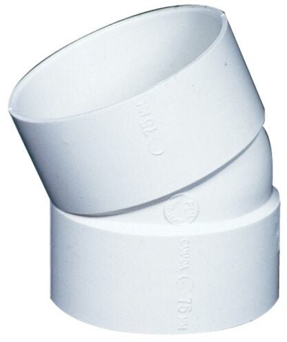 IPEX 040964 Sewer and Drain Pipe Elbow, 4 in, Hub, 22.5 deg Angle, PVC