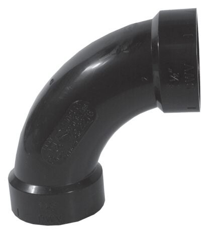 IPEX 027156 Pipe Elbow, 1-1/2 in, Hub, 90 deg Angle, ABS, SCH 40 Schedule