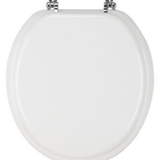 ProSource T-17WMC Toilet Seat, Round, MDF Molded Fiberboard, White, Bar Hinge