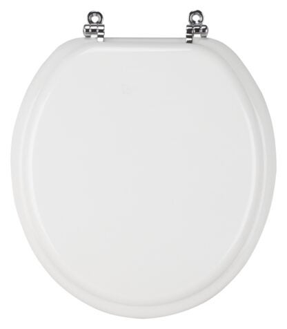 ProSource T-17WMC Toilet Seat, Round, MDF Molded Fiberboard, White, Bar Hinge