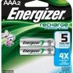 Energizer NH12BP-2 Rechargeable Battery, 1.2 V Battery, 850 mAh, AAA Battery, Nickel-Metal Hydride, Black