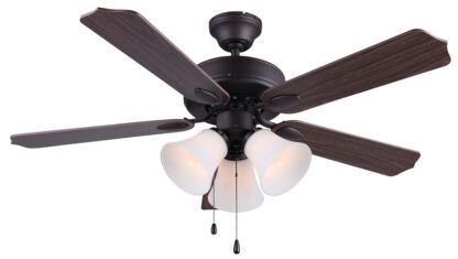 Canarm Rue Series CF42RUE5RA Ceiling Fan, 5-Blade, Medium Oak/Walnut Blade, 42 in Sweep