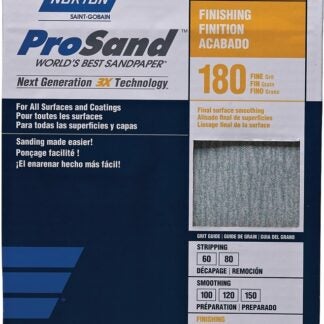 Norton ProSand Series 07660702626 Sandpaper, 9 in W, 11 in L, P180 Grit, Fine, Aluminum Oxide Abrasive, Paper Backing Sells in Quantity of 100