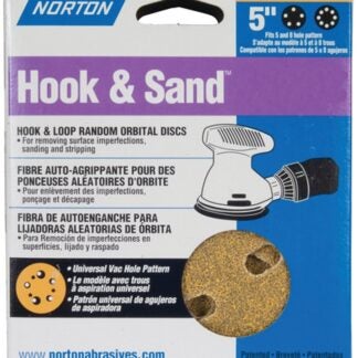 Norton Hook & Sand A290 076607 Series 49155 Vacuum Abrasive Disc, 5 in Dia, Coated, 220 Grit, Very Fine, Paper Backing