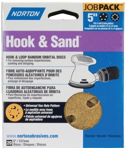 Norton Hook & Sand A290 076607 Series 49155 Vacuum Abrasive Disc, 5 in Dia, Coated, 220 Grit, Very Fine, Paper Backing