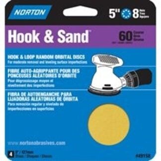 NORTON 49158 Sanding Disc, 5 in Dia, Coated, P60 Grit, Coarse, Aluminum Oxide Abrasive