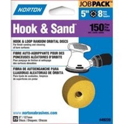 NORTON 49220 Sanding Disc, 5 in Dia, Coated, P150 Grit, Fine, Aluminum Oxide Abrasive, C-Weight Paper Backing