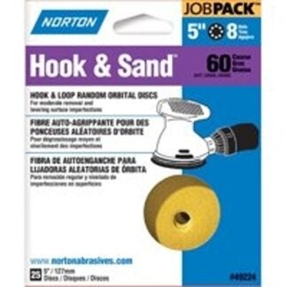 NORTON 49224 Sanding Disc, 5 in Dia, Coated, P60 Grit, Coarse, Aluminum Oxide Abrasive, Paper Backing