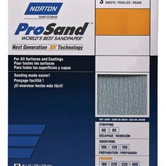 NORTON ProSand 07660702627 Sanding Sheet, 11 in L, 9 in W, Fine, 150 Grit, Aluminum Oxide Abrasive, Paper Backing Sells in Quantity of 100