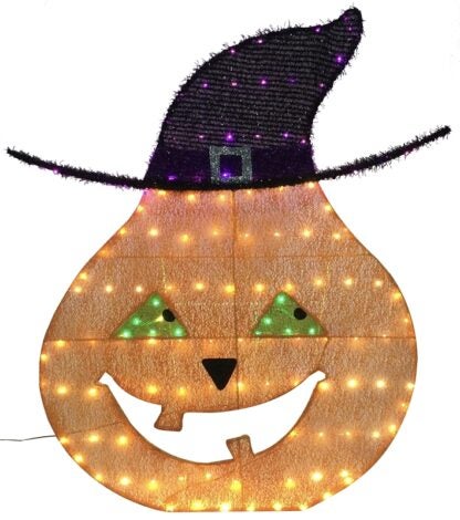 Hometown Holidays 72719 Pre-Lit 2D Pumpkin Halloween Decoration, 40 in H, Black/Orange, Outdoor