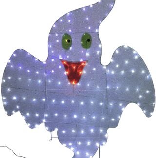 Hometown Holidays 72721 Pre-Lit 2D Ghost Halloween Decoration, 43 in H, White, Internal Light/Music: Internal Light