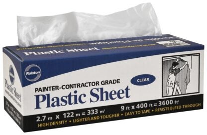 Inteplast Group 305-00 Frosted Drop Sheet, 400 ft L, 9 ft W, Polyethylene, Clear