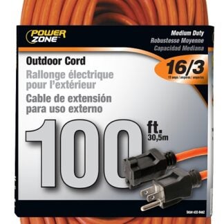 PowerZone OR501635 Extension Cord, 16 AWG Cable, 5-15P Grounded Plug, 5-15R Grounded Receptacle, 100 ft L, 125 V