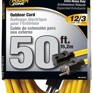 PowerZone OR500830 Extension Cord, 12 AWG Cable, 50 ft L, 125 V, Yellow