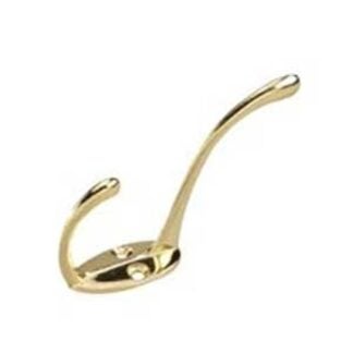 Onward 226BR Light-Duty Coat Hook, 4.25 in H x 22 mm W Dimensions, 10 kg, 2-Hook, Metal, Bright Brass, 2/PK