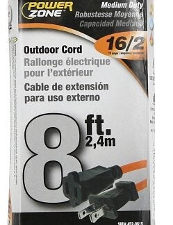 PowerZone OR481608 Outdoor Extension Cord, 16 AWG Wire, 8 ft L, Orange Sheath