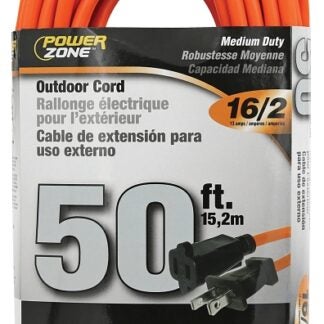 PowerZone OR481630 Outdoor Extension Cord, 16 AWG Wire, 50 ft L, Orange Sheath