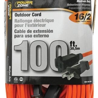 PowerZone OR481635 Outdoor Extension Cord, 16 AWG Wire, 100 ft L, Orange Sheath