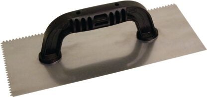 QLT 223 Economy Single Notch Trowel, 11 in L, 4-1/2 in W, Flat-V Notch, Black Handle