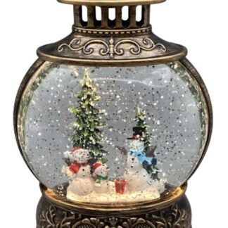 Santas Forest 21949 Snow Globe Lantern with Snowman Family, 8.5 in H, Snowman Scene Water Globe, Plastic/Resin, Black, Internal Light Sells in Quantity of 6