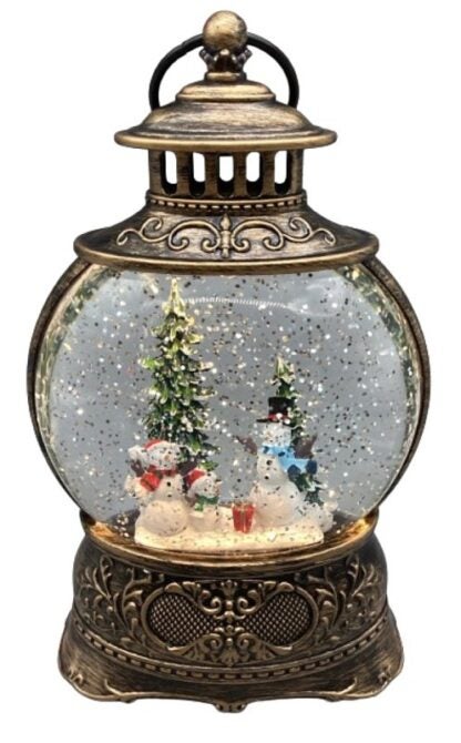 Santas Forest 21949 Snow Globe Lantern with Snowman Family, 8.5 in H, Snowman Scene Water Globe, Plastic/Resin, Black, Internal Light Sells in Quantity of 6