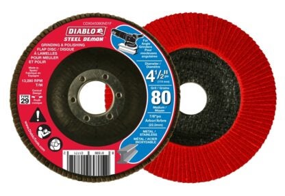 Diablo CDX045080N01F Flap Disc, 4-1/2 in Dia, 7/8 in Arbor, 80 Grit, Zirconium Abrasive