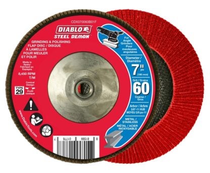 Diablo CDX070060B01F Flap Disc, 7 in Dia, 5/8 in Arbor, 60 Grit, Zirconium Abrasive