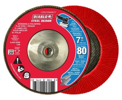 Diablo CDX070080B01F Flap Disc, 7 in Dia, 5/8 in Arbor, 80 Grit, Zirconium Abrasive