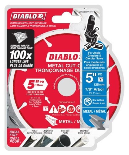 Diablo CDD050DIA101F Diamond Cut-Off Wheel, 5 in Dia, 7/8 in Arbor