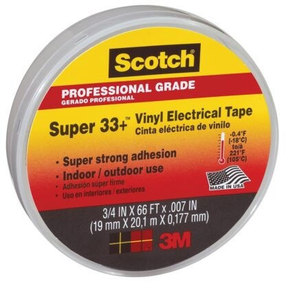 Scotch Super 33+ SUPER33-3/4X66 Electrical Tape, 66 in L, 3/4 in W, PVC Backing, Black