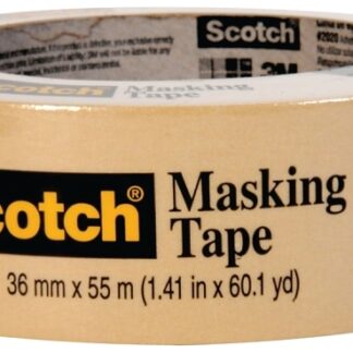 Scotch 2020-1.5A Masking Tape, 60 yd L, 1-1/2 in W, Crepe Paper Backing, Beige