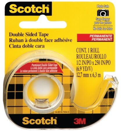 Scotch 136-NA Double-Sided Tape, 6.3 m L, 12.7 mm W