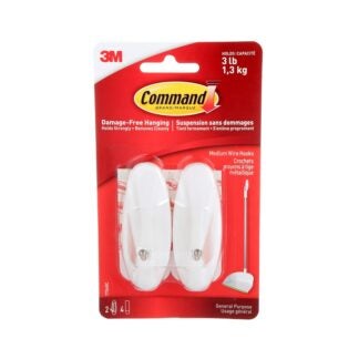 Command 17068C Wire Hook, 3 lb, 2-Hook, Plastic, White Sells in Quantity of 4