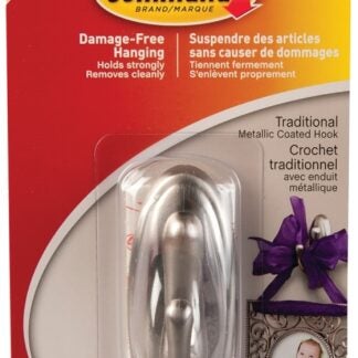 Command 17051BN-C Decorative Hook, 3 lb, 1-Hook, Plastic, Brushed Nickel Sells in Quantity of 6