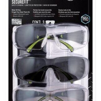 3M SF400-W-3PK Safety Eyewear, Anti-Fog, Scratch-Resistant Lens, Neon Green/Black Frame