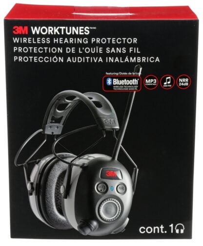 3M Worktunes 7100097024 Wireless Hearing Protector, 24 dB NRR, AM/FM Radio Band, Black/Silver